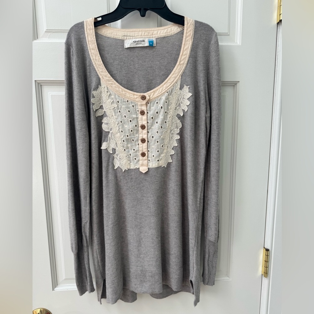 Anthropologie Gray and Cream Lace Blouse